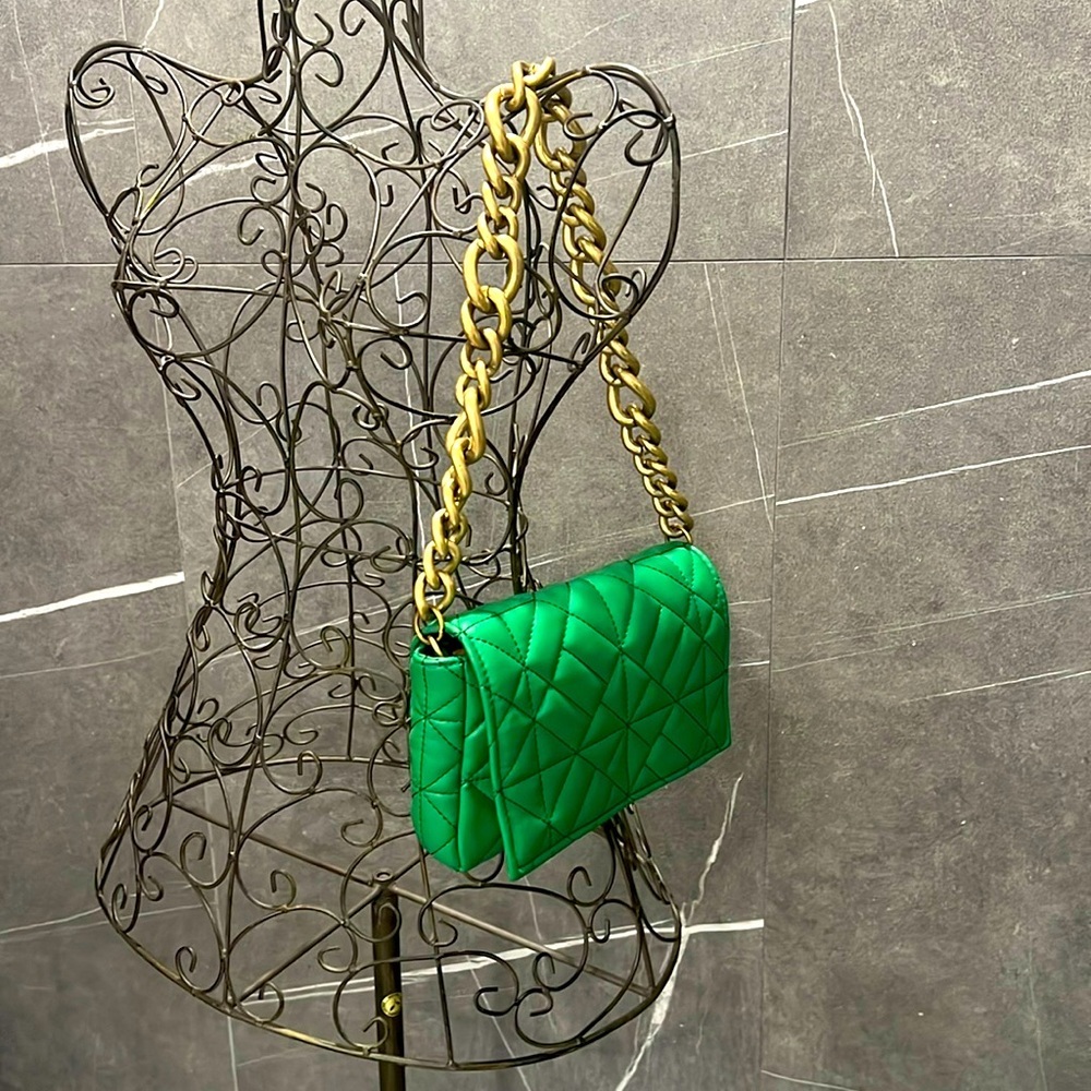 πSOLDπZara purse EUC green with beautiful thick chain